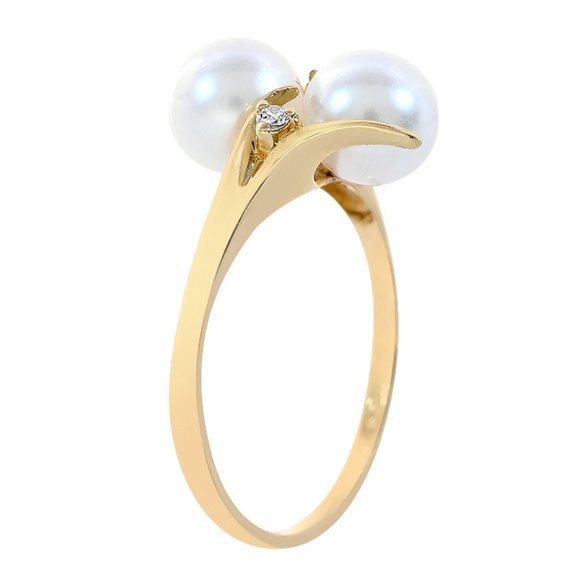 7mm Freshwater Pearls and Diamond Accent Ring 14K Yellow Gold - Picture 2 of 3